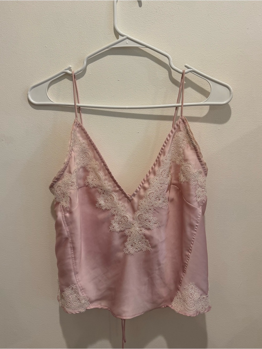 Free People Intimately Light Pink Satin with Cream Lace Trim Cami Top